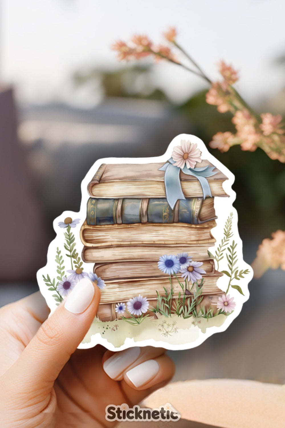 Stack of Vintage Books with Flowers Sticker product