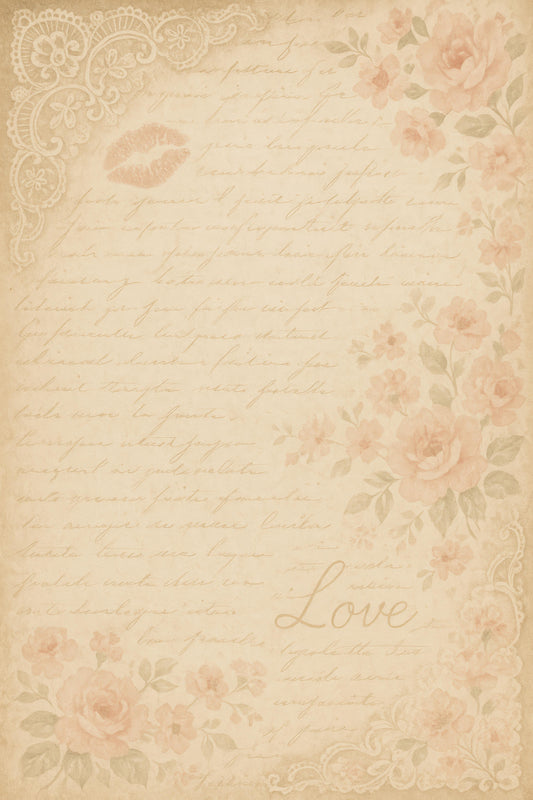 Vintage Floral Love Letter Background, Antique Stationery Paper Design, Romantic Printable Journal Pages, Instant Download Digital Art
