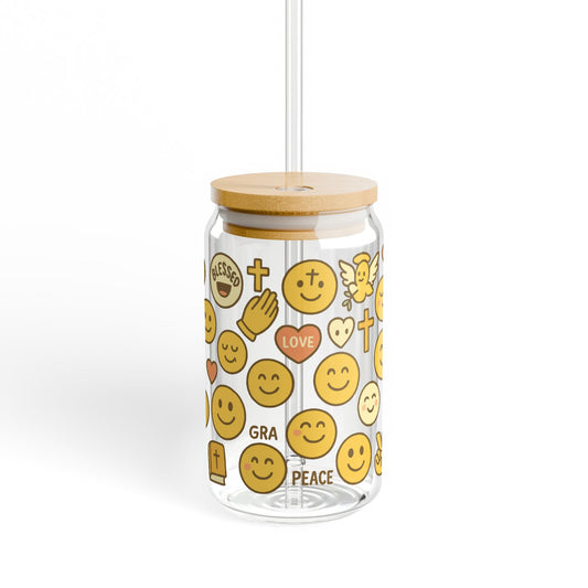 Emoji Glass Jar with Bamboo Lid, Cute Storage Container, Decorative Kitchen Organizer, Gift Idea
