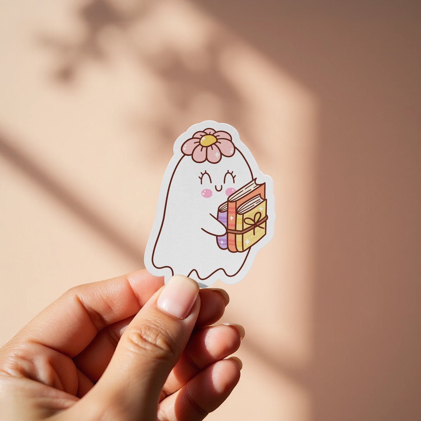 Cute Ghost Holding Books Sticker product type