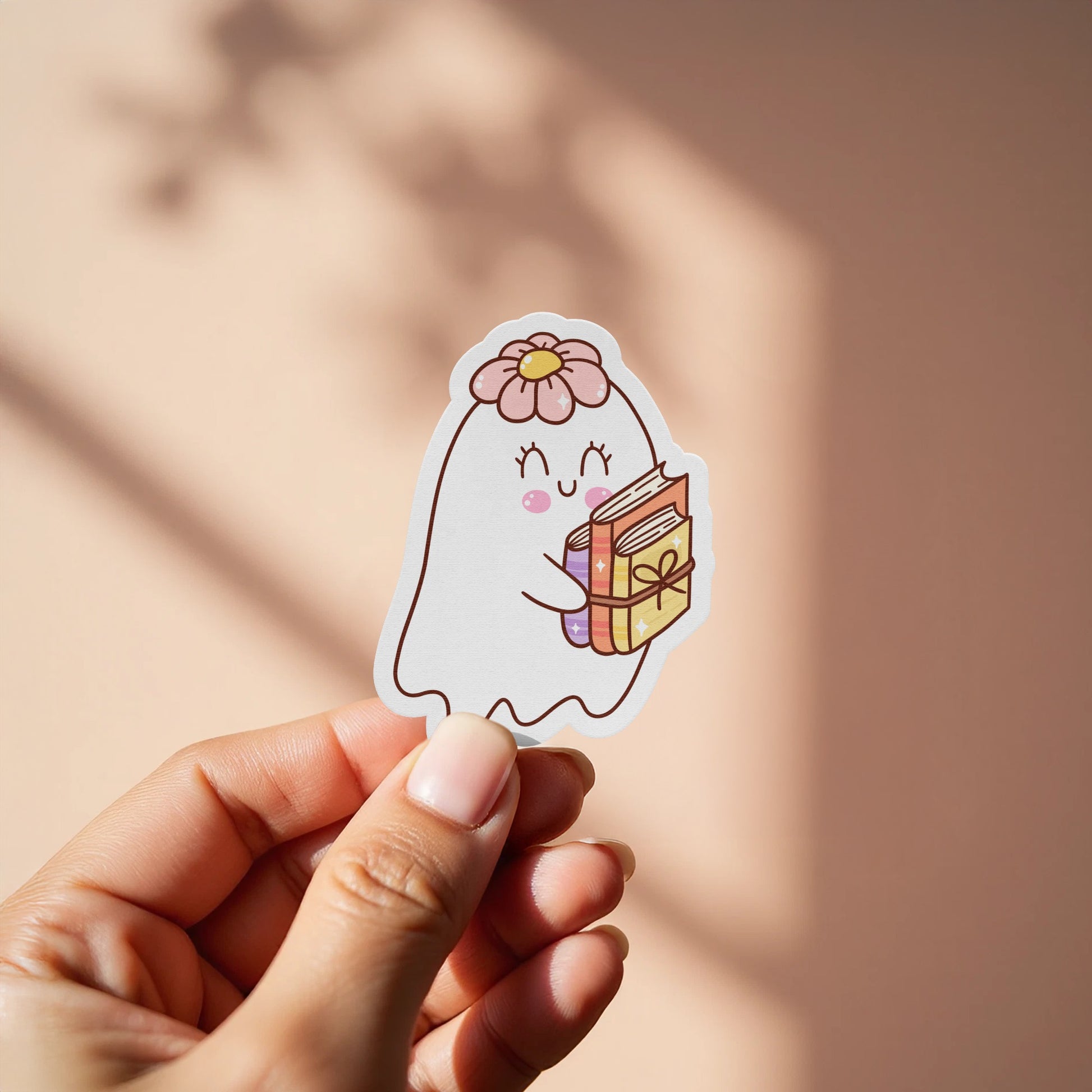 Cute Ghost Holding Books Sticker product type