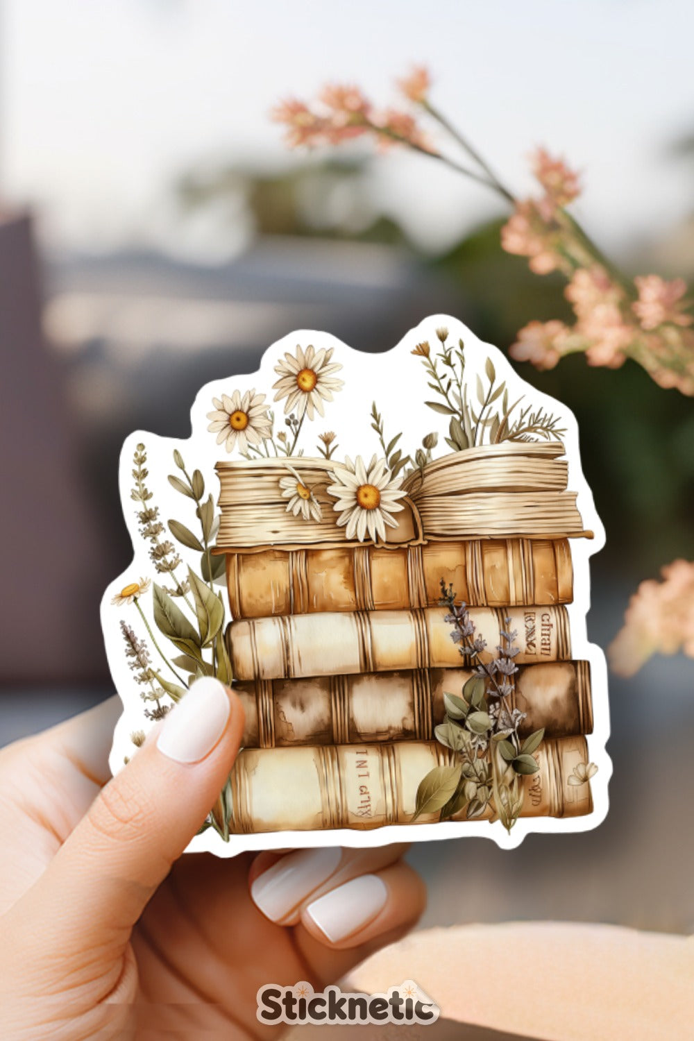 Vintage Floral Books Stack Art Sticker product