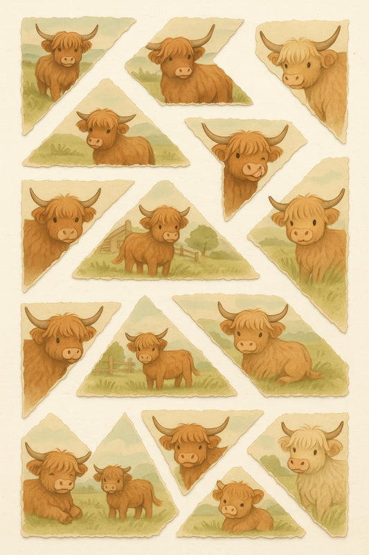 Highland Cow Art Print, Rustic Farmhouse Decor, Vintage Style Cow Illustrations, Animal Nursery Wall Art, Set of Paintings