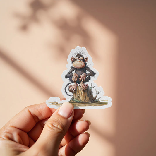 Funny Monkey Sitting on Tree Stump Sticker product type