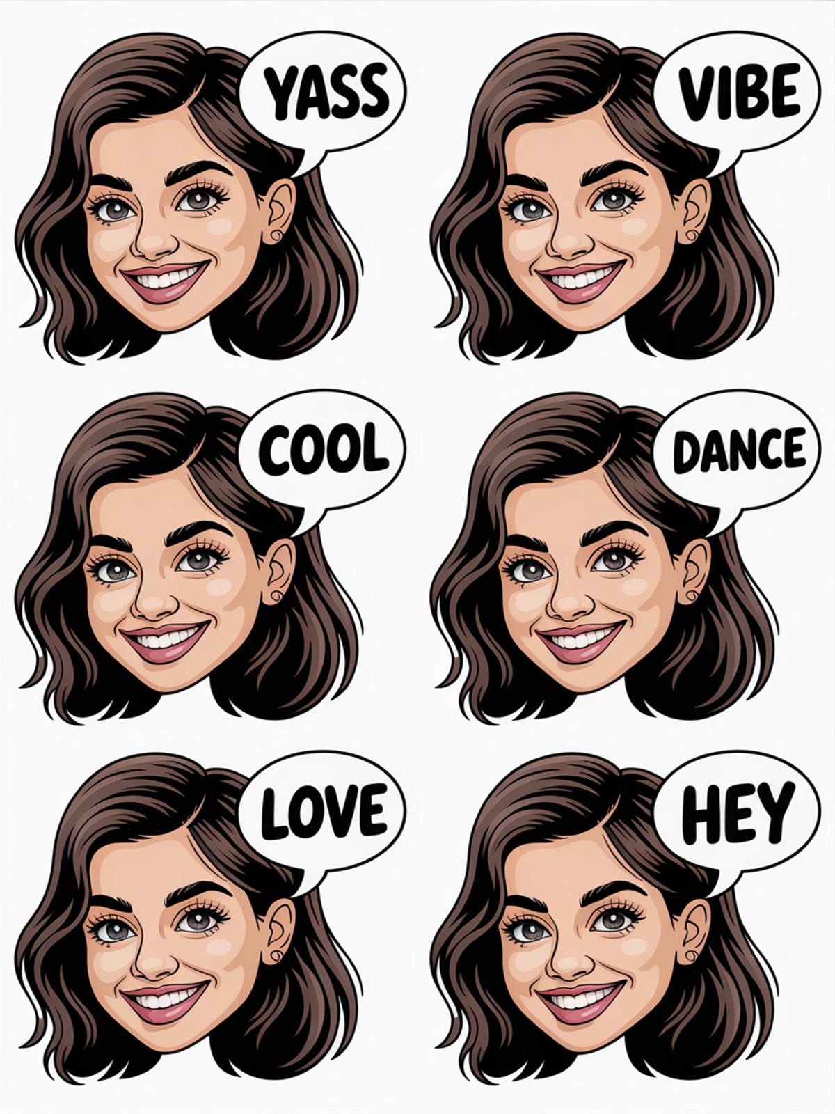Pop Art Female Face Stickers Yass Vibe Cool Dance Love Hey Cartoon Decals