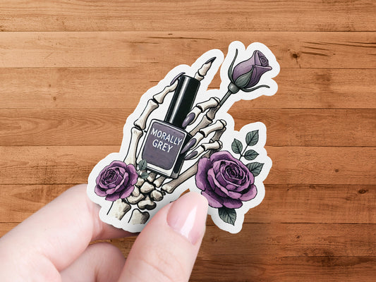 Morally Grey Skeleton Hand with Roses Sticker product type