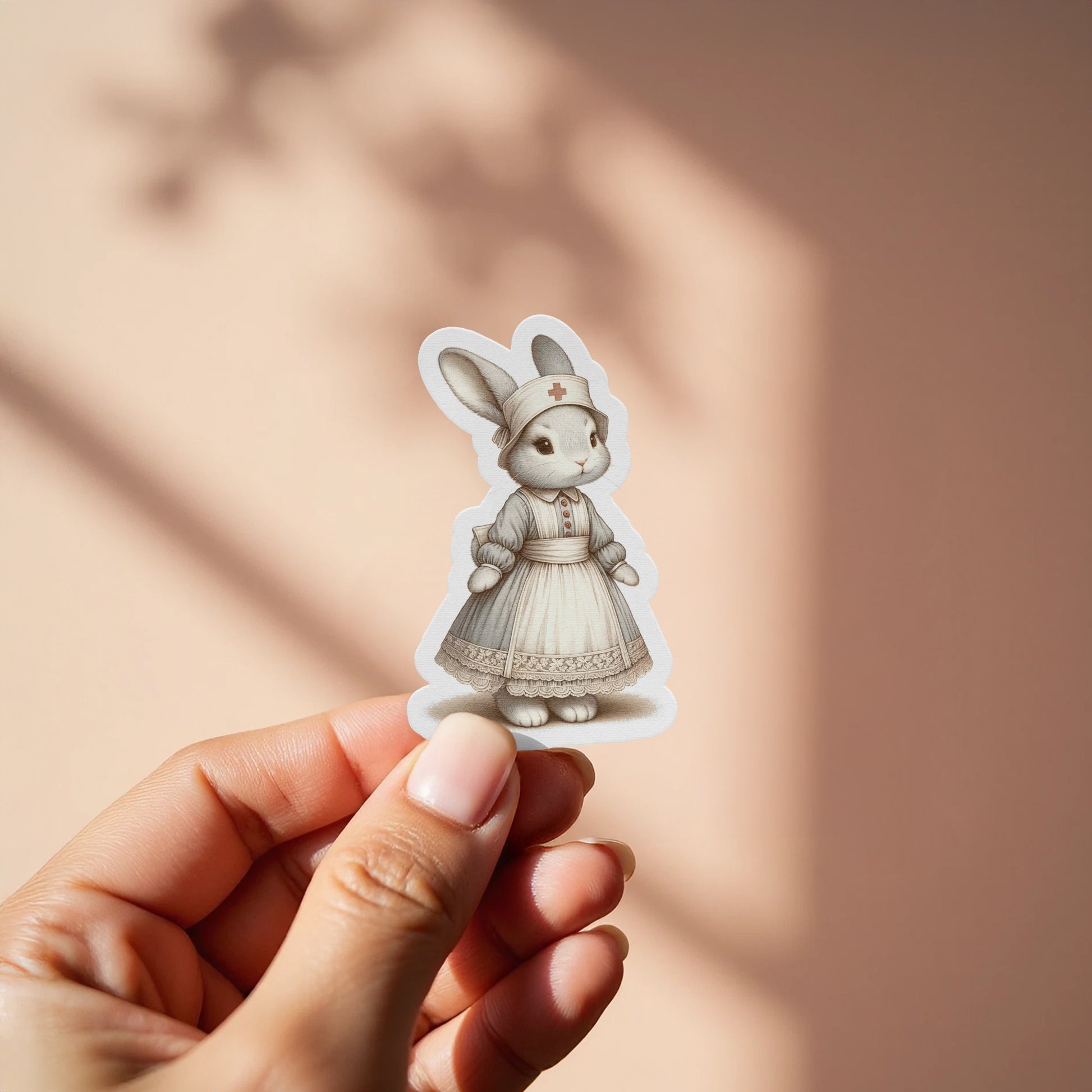 Vintage Nurse Bunny Sticker, Cute Rabbit Die Cut Decal, Nursing Themed Gift, Adorable Animal Vinyl Sticker