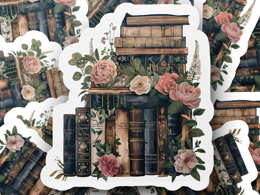Vintage Books and Flowers Sticker product type