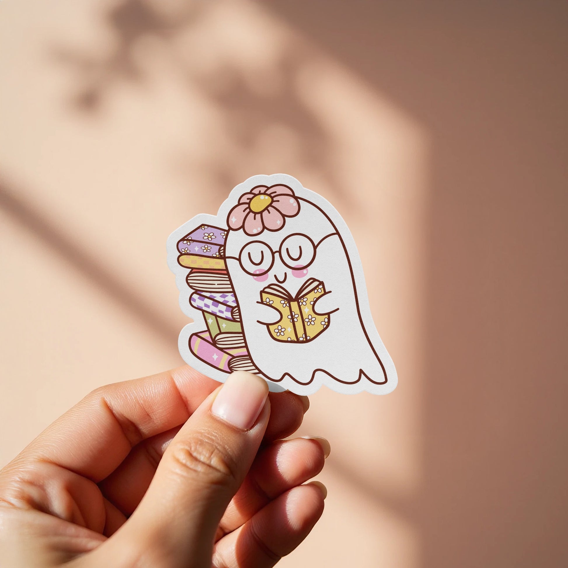 Adorable Ghost With Books Sticker for Fun Product