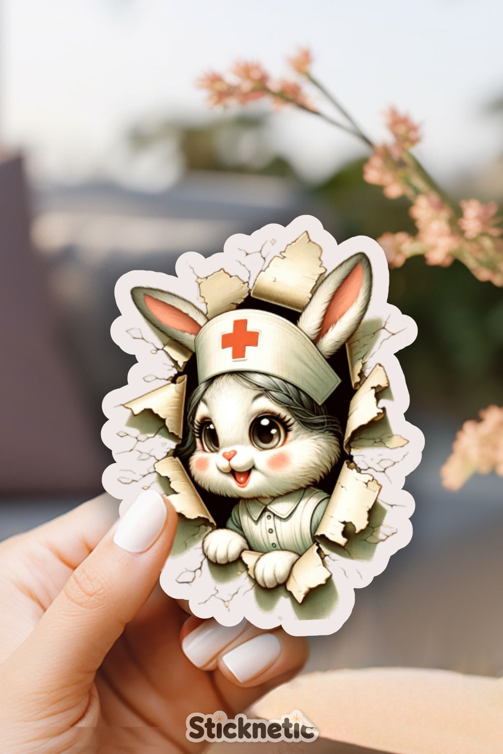 Nurse Bunny Sticker, Cute Rabbit Vinyl Decal, Animal Healthcare Worker, Waterproof, Nurse Appreciation Gift