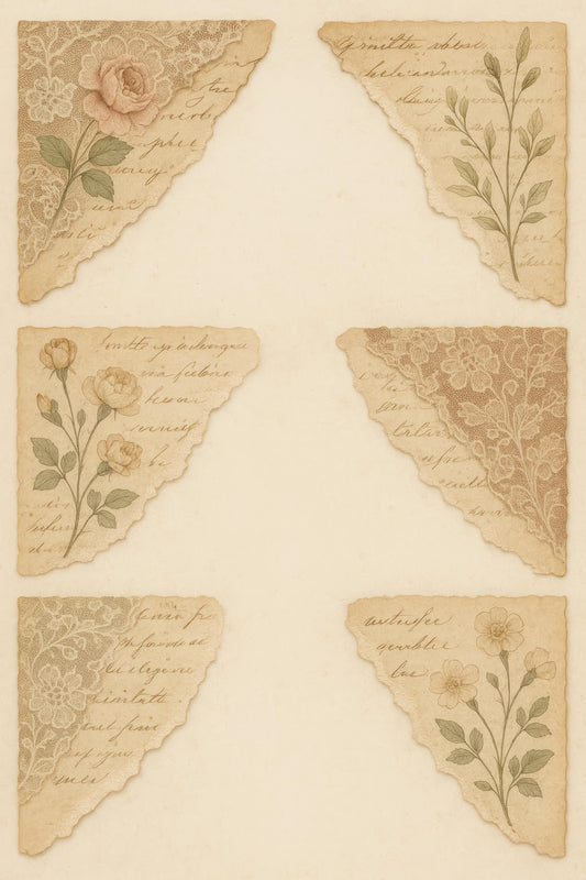Vintage Floral Lace Paper Scraps, Antique Botanical Scrapbooking Pieces, Ephemera Pack, Romantic Crafting Supplies, 1800s Inspired Decor
