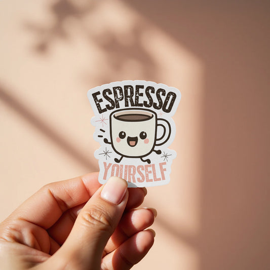 Cute Espresso Yourself Coffee Mug Sticker product type