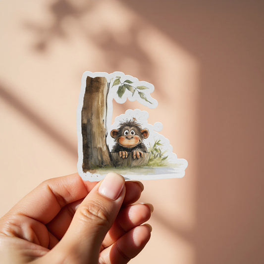 Cute Monkey Peeking From Tree Sticker product