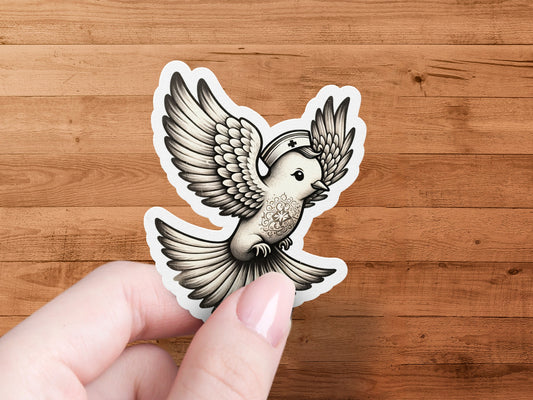 Vintage Sparrow Sticker, Retro Bird Decal, Monochrome Feather Design, Custom Laptop and Water Bottle Decoration, Unique Vinyl Sticker
