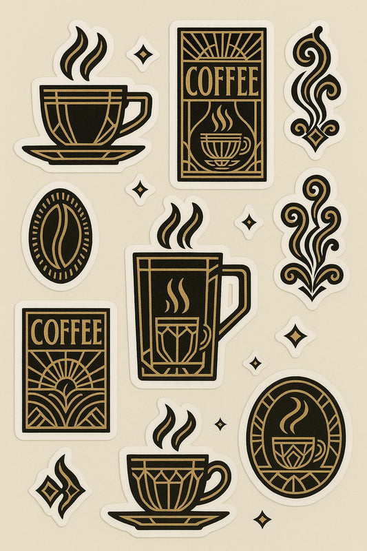 Vintage Coffee Stickers Set, Retro Espresso Cup and Beans Decal, Aesthetic Notebook and Laptop Decoration, Gift for Coffee Lovers