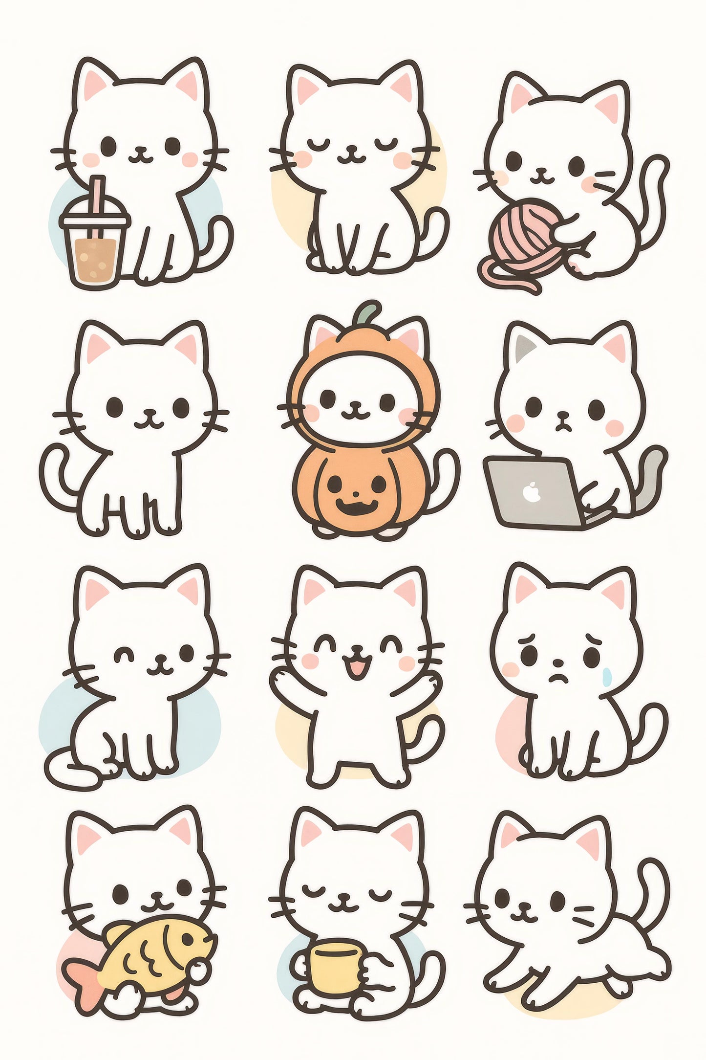 Cute Cat Stickers Variety Pack, Adorable Kitten Decals, Laptop, Planner, Journal Accessories, Gift for Cat Lovers