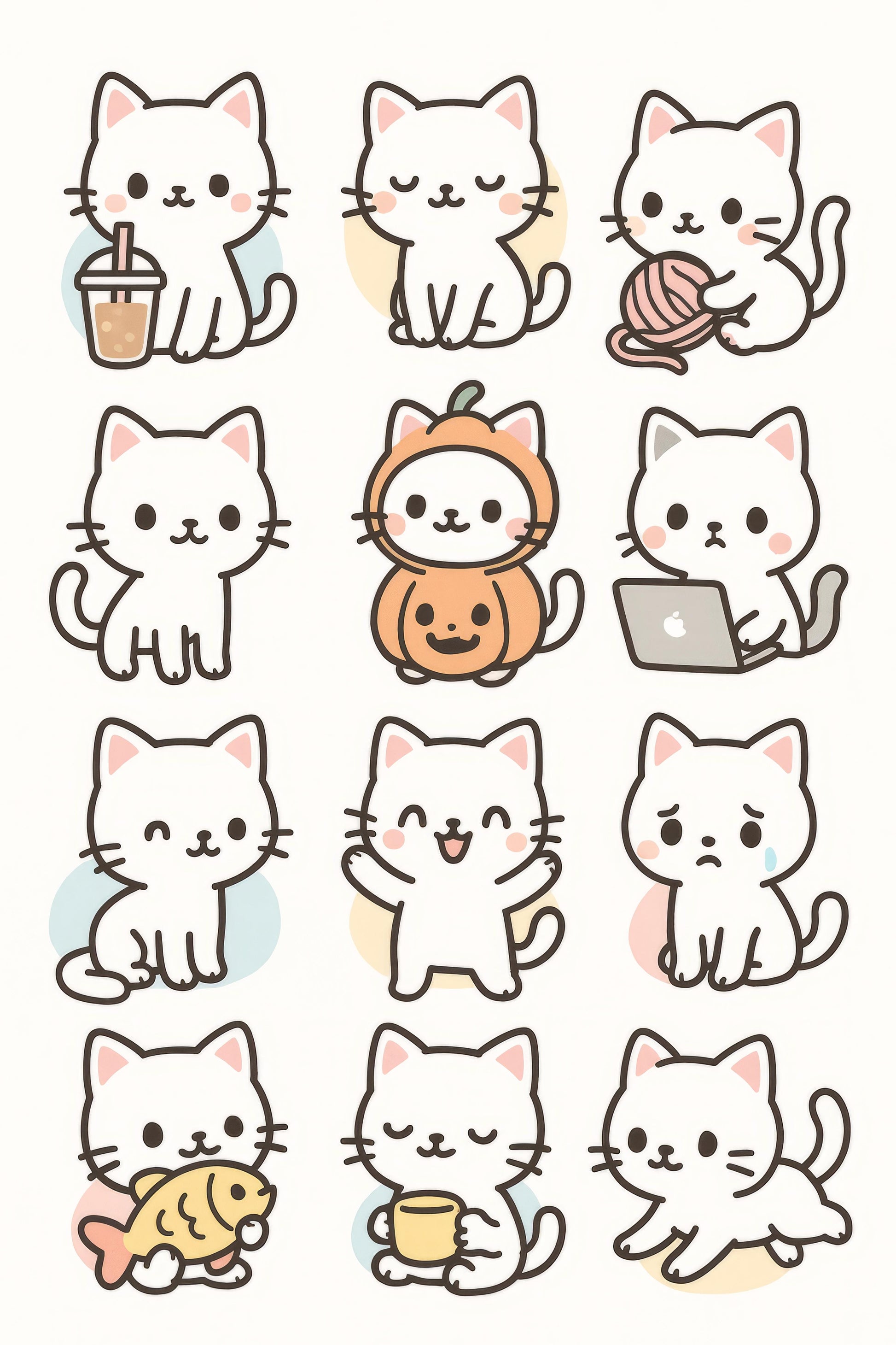 Cute Cat Stickers Variety Pack, Adorable Kitten Decals, Laptop, Planner, Journal Accessories, Gift for Cat Lovers
