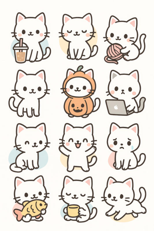Cute Cat Stickers Variety Pack, Adorable Kitten Decals, Laptop, Planner, Journal Accessories, Gift for Cat Lovers