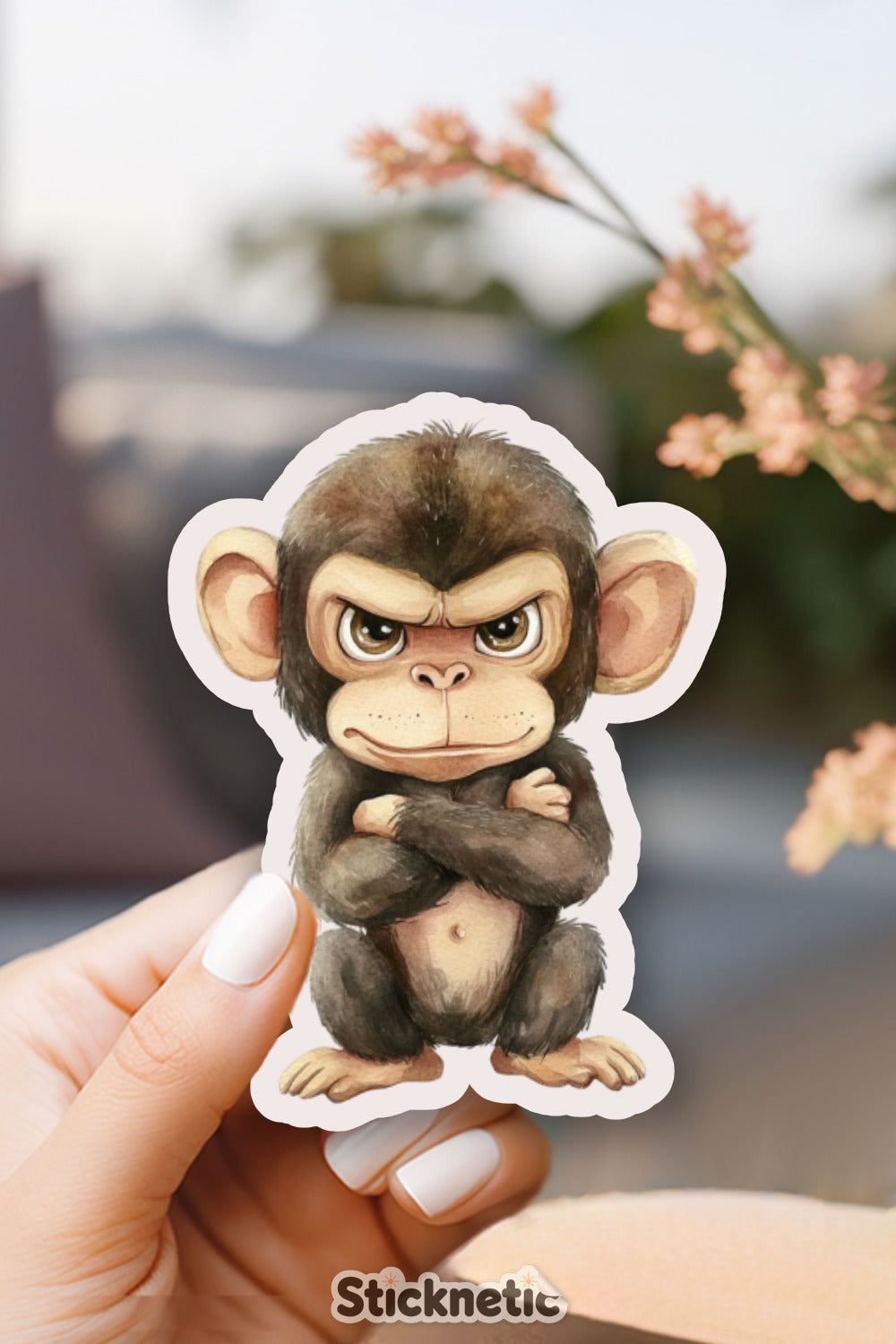 Grumpy Cute Monkey Sticker for Personalized Product