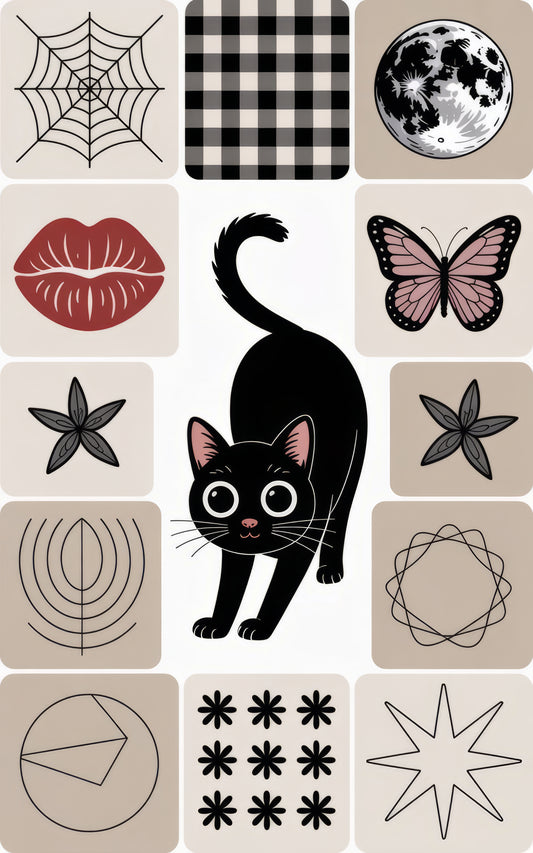 Black Cat and Butterfly Wall Art, Moon Phase, Spider Web Poster Set