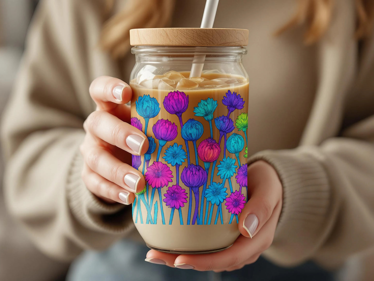 Colorful Floral Tumbler, Insulated Coffee Cup, Reusable Travel Mug, Eco-Friendly Gift Idea