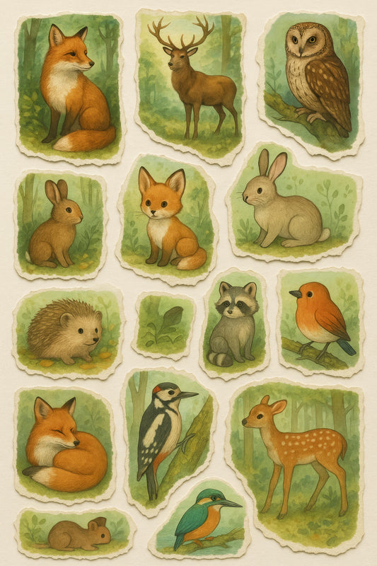Vintage Forest Animal Art Prints, Watercolor Fox, Deer, Owl, Woodland Nursery Decor Set