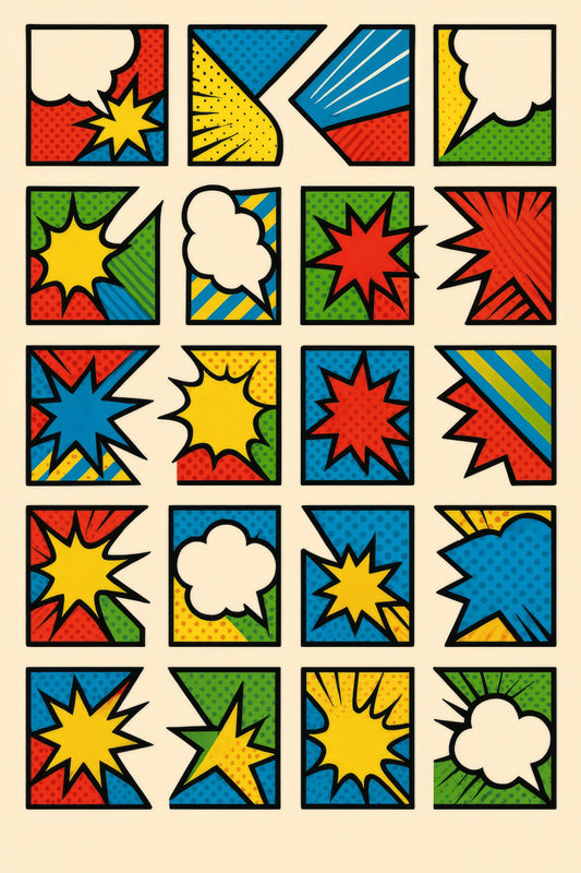 Comic Book Speech Bubbles Art Print, Colorful Retro Pop Art, Wall Decor, Vintage Style Poster, Superhero Theme, Kids Room Decor