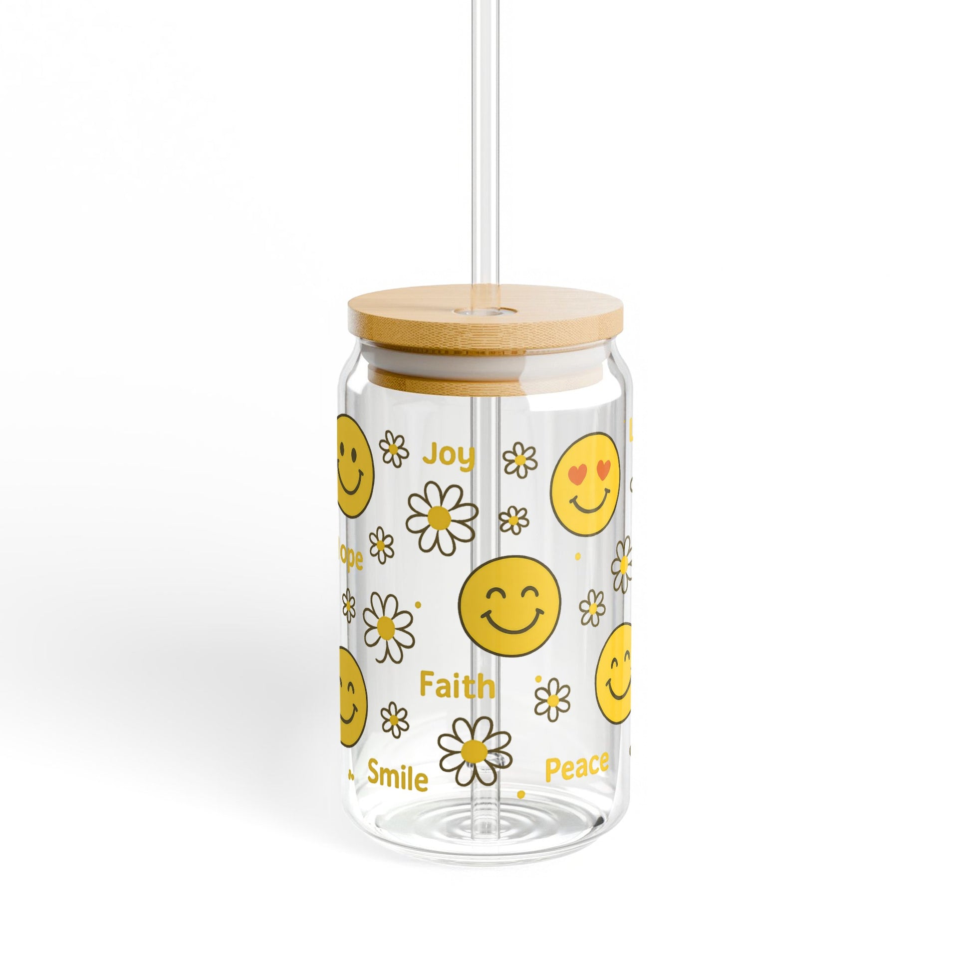 Smiley Face Glass Jar with Wooden Lid, Cute Emoticon Design, Ideal for Kitchen Storage, Joy and Peace Theme