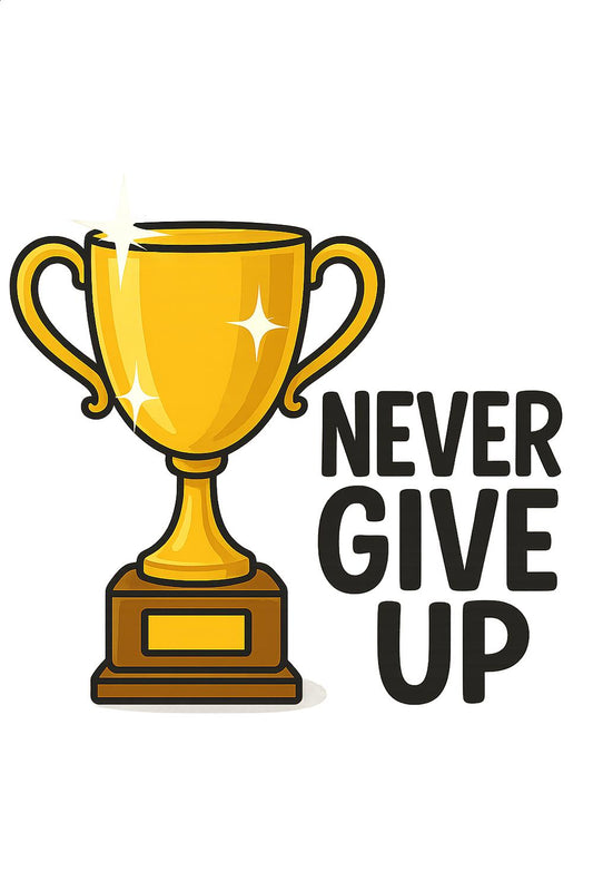 Inspirational Trophy Cup 'Never Give Up' Motivational Gift, Gold Trophy for Achievement, Personal and Corporate Awards
