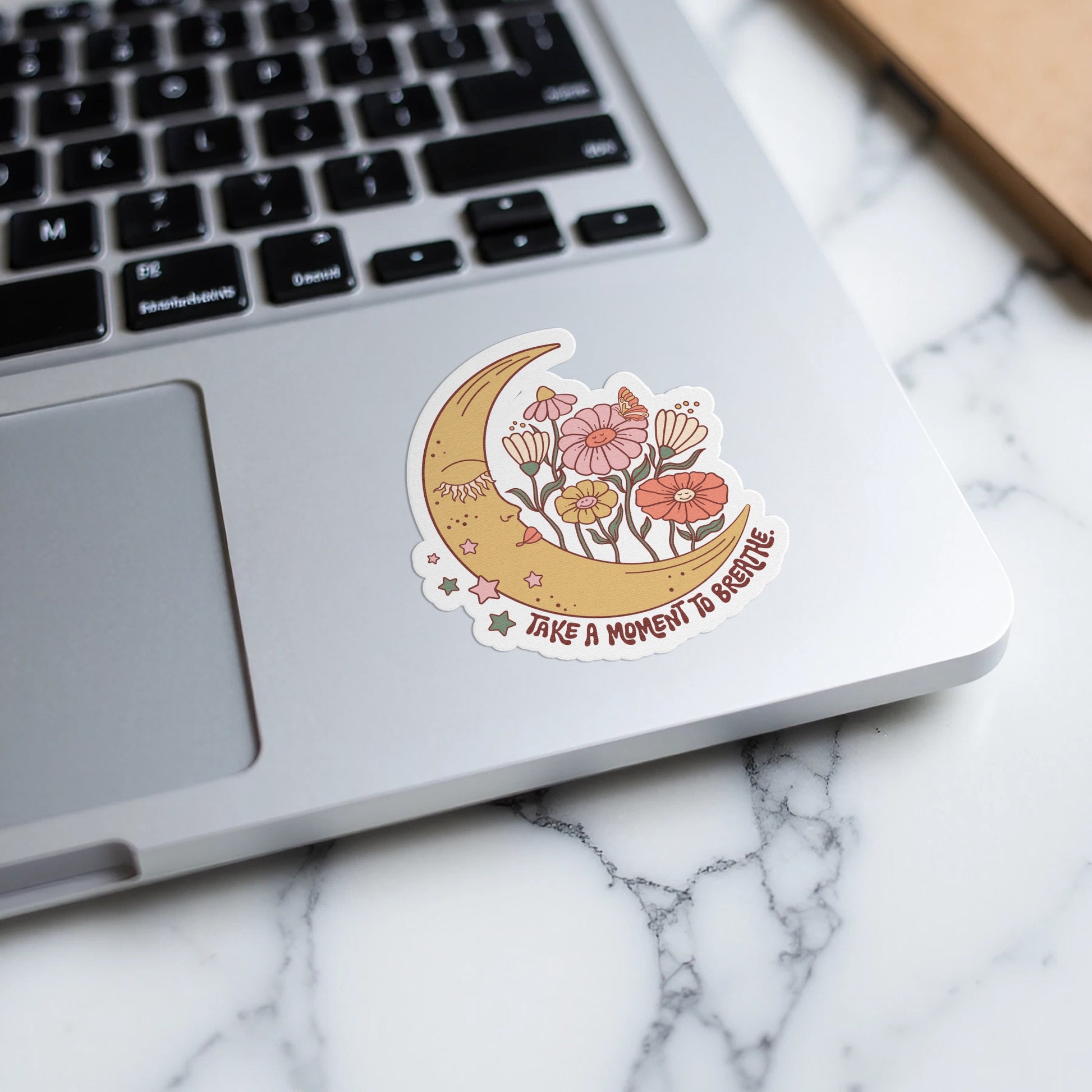 Motivational Moon and Flowers Quote Sticker product type