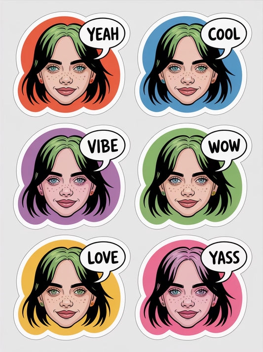 Pop Art Girl Stickers, Colorful Comic Style Decals, Teen Room Decor, Trendy Phrases, Vibrant Aesthetic, Set of 6