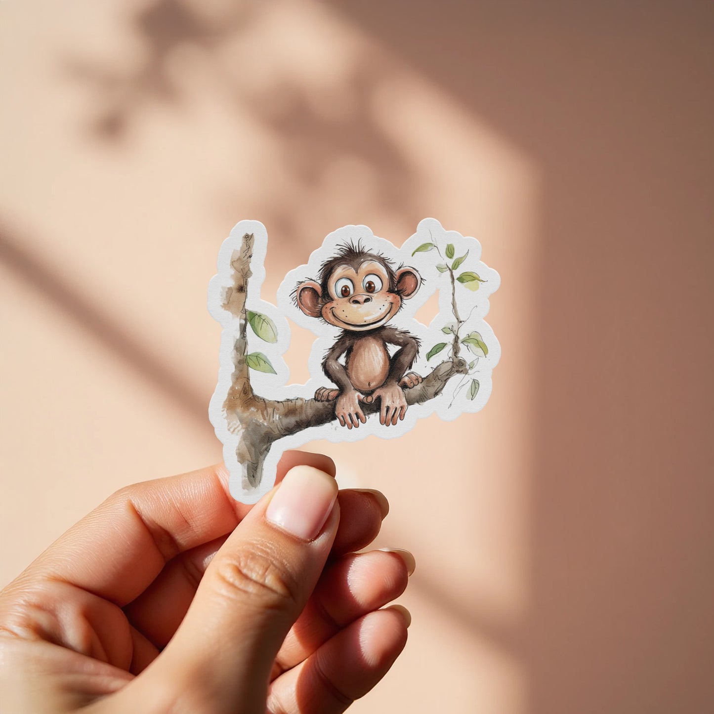 Cute Monkey on Branch Animal Sticker product