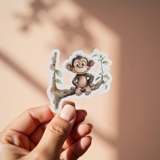 Cute Monkey on Branch Animal Sticker product