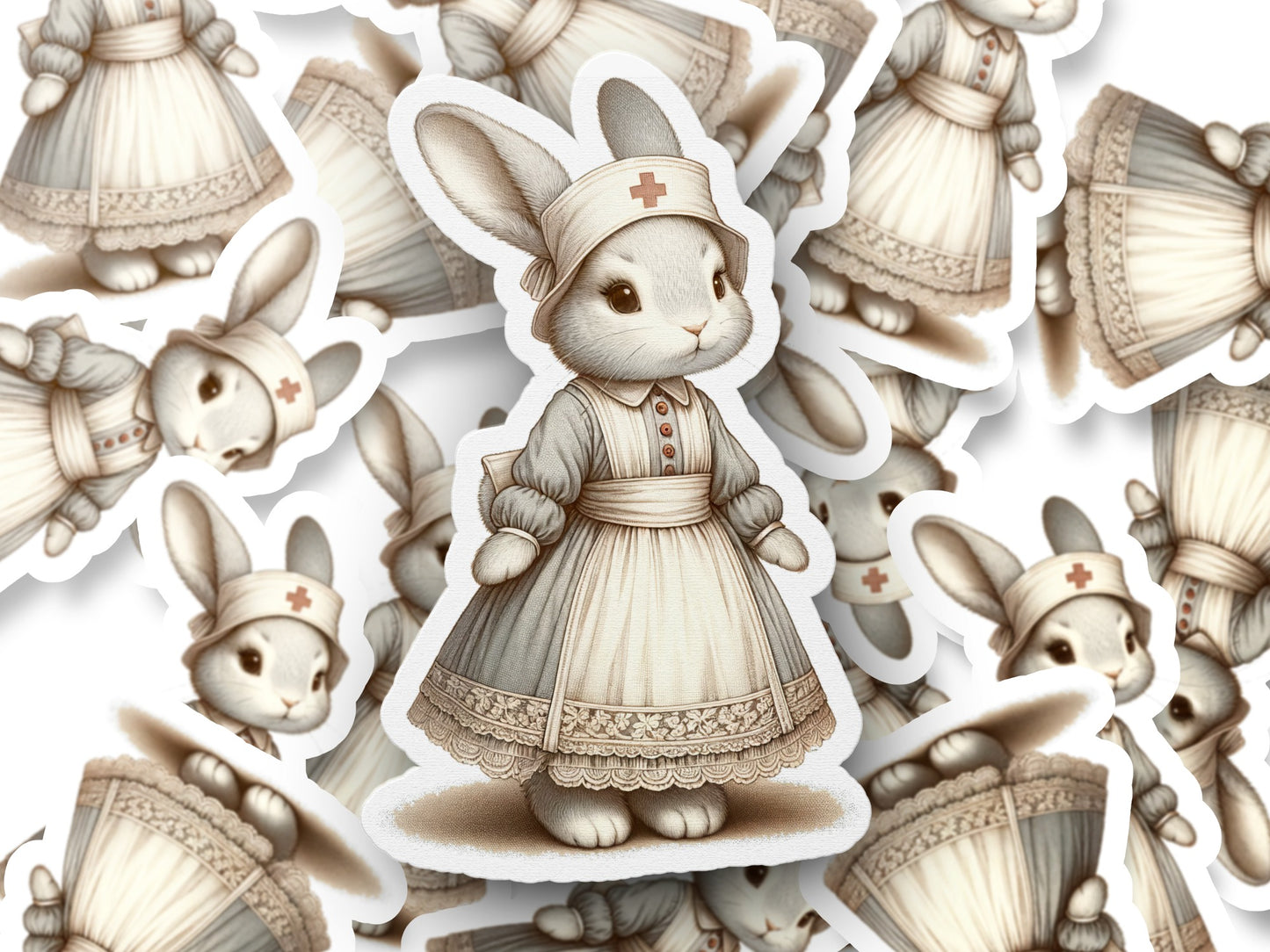 Vintage Nurse Bunny Stickers, Cute Rabbit Decals, Medical Theme, Animal Character, Nurse Outfit, Gift for Nurses, Healthcare Decor