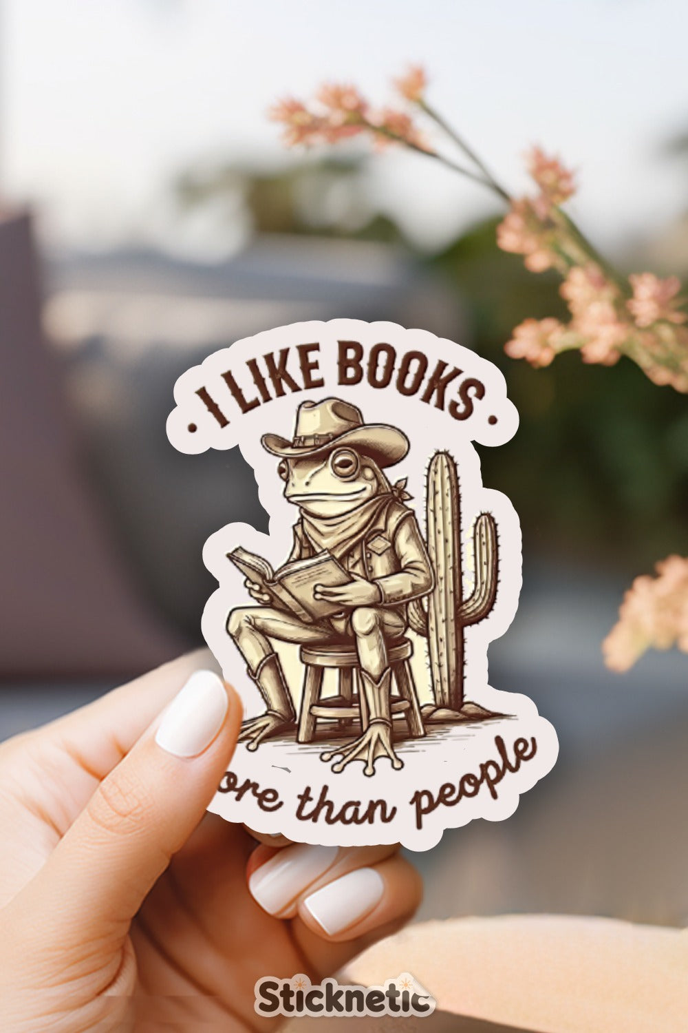 Frog Cowboy Reading I Like Books People Sticker product