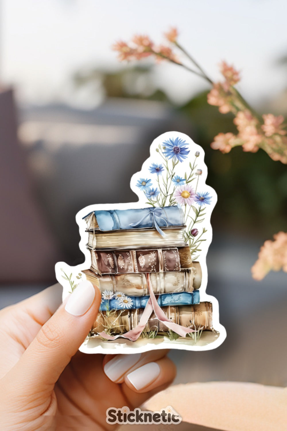 Vintage Books and Flowers Illustration Sticker product
