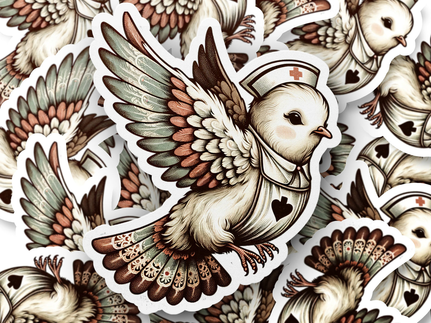 Vintage Nurse Bird Sticker, Decorative Dove Decal, Healthcare Worker Gift, Unique Stationery Accessory