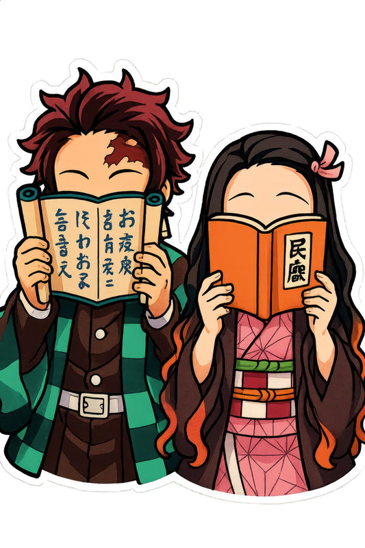 Anime Character Stickers, Cute Manga Couple, Reading Book Vinyl Decal, Laptop and Water Bottle Decoration, Gift for Anime Fans