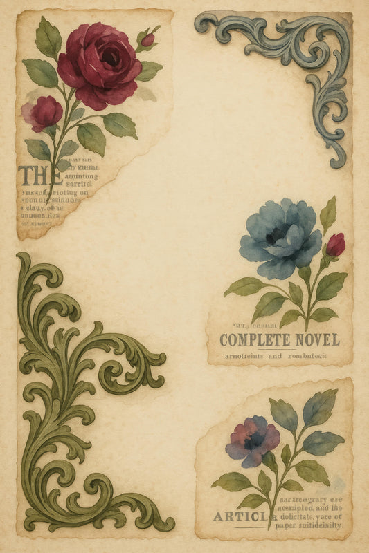 Vintage Floral Art Print, Antique Botanical Illustration, Rose and Blue Flower Wall Decor, Elegant Home Decoration, 18th Century Style