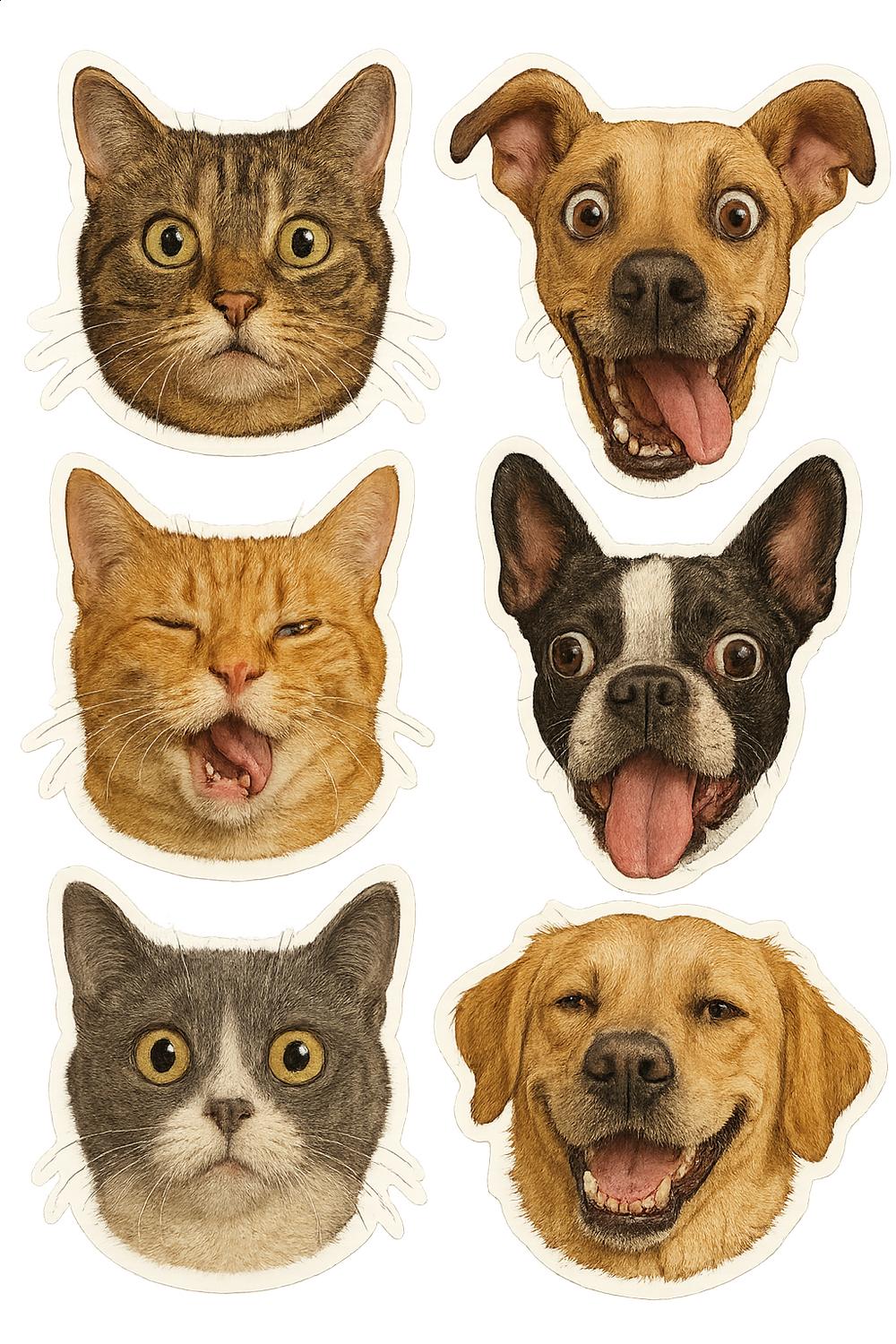 Funny Cat and Dog Faces Stickers Set, Cute Pet Facial Expressions Decals, Animal Lovers Gift Idea