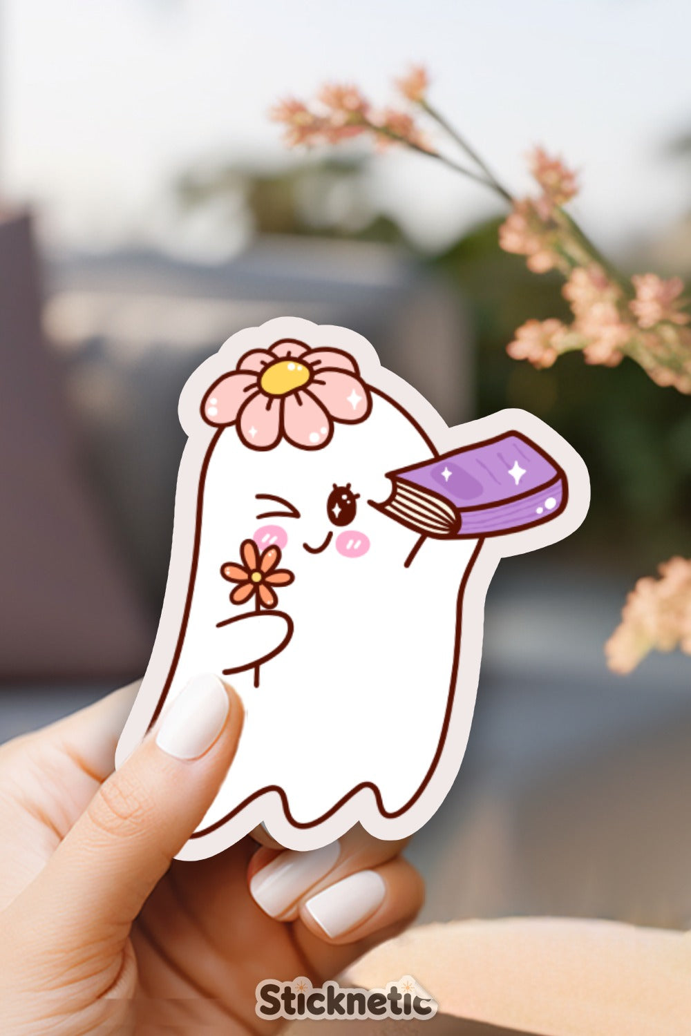 Cute Flower and Book Ghost Sticker product type