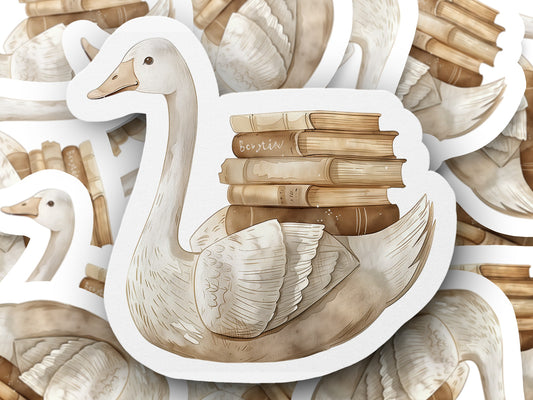 Goose with Stack of Books Illustration Sticker product type