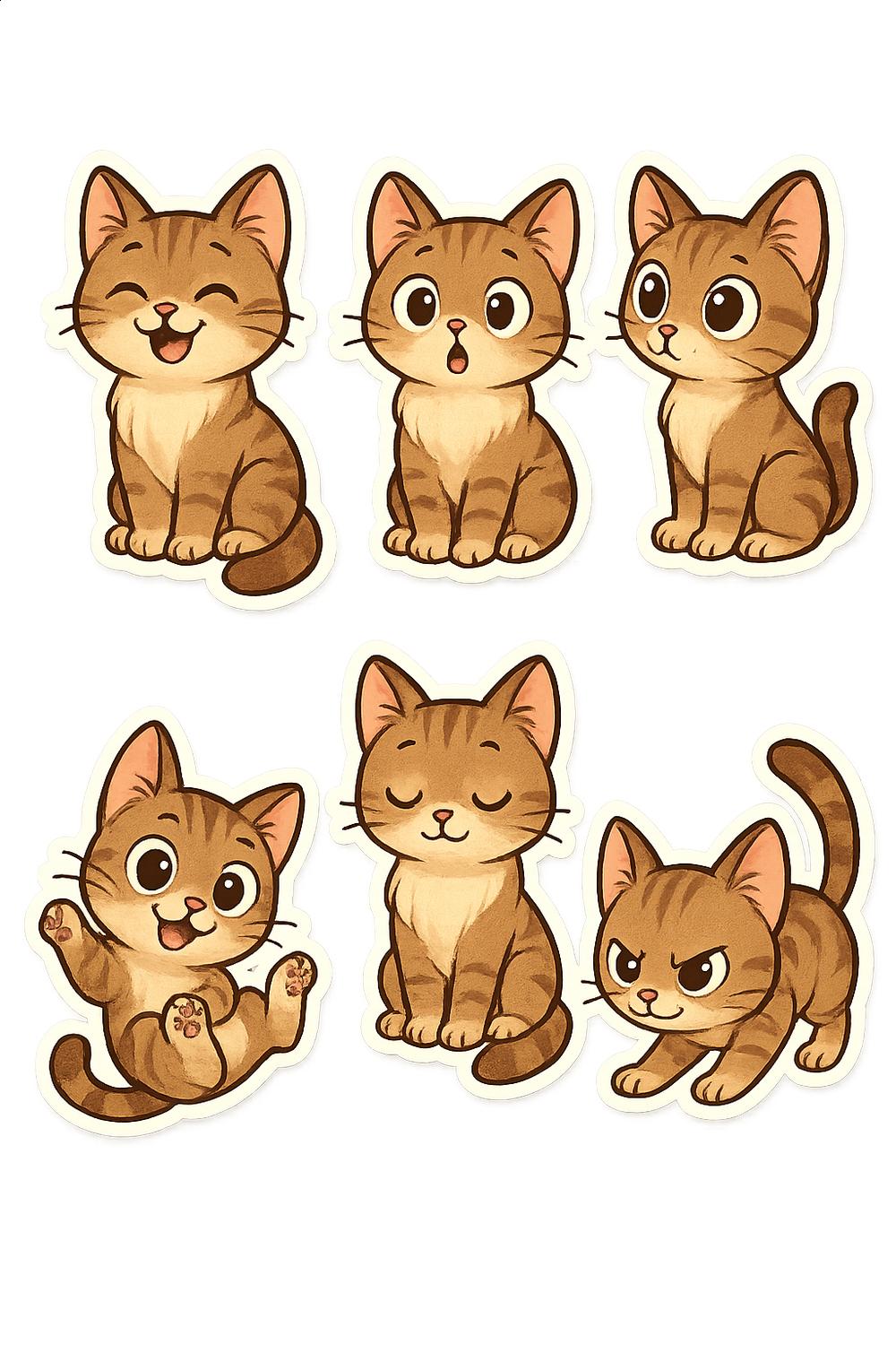 Cute Cat Stickers Set, Adorable Cartoon Kitten Decals, Playful Kitty Scrapbooking, Planner Accessories, Gift for Cat Lovers