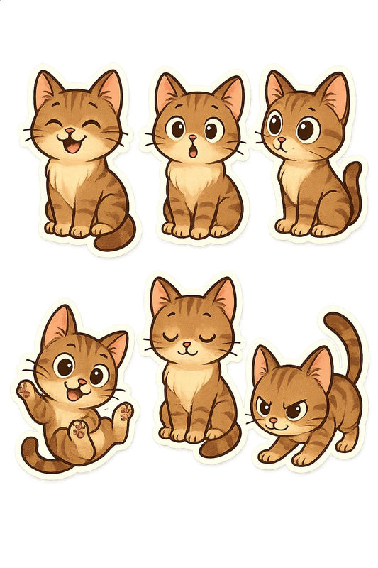 Cute Cat Stickers Set, Adorable Cartoon Kitten Decals, Playful Kitty Scrapbooking, Planner Accessories, Gift for Cat Lovers