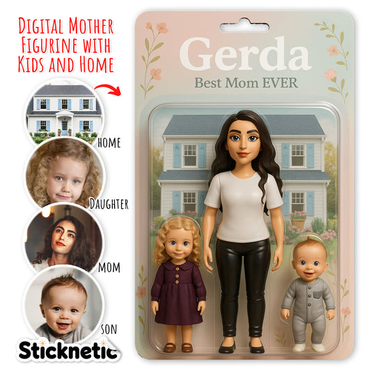 Custom Action Figurine Digital Toy - Mom & Kids with Your Home