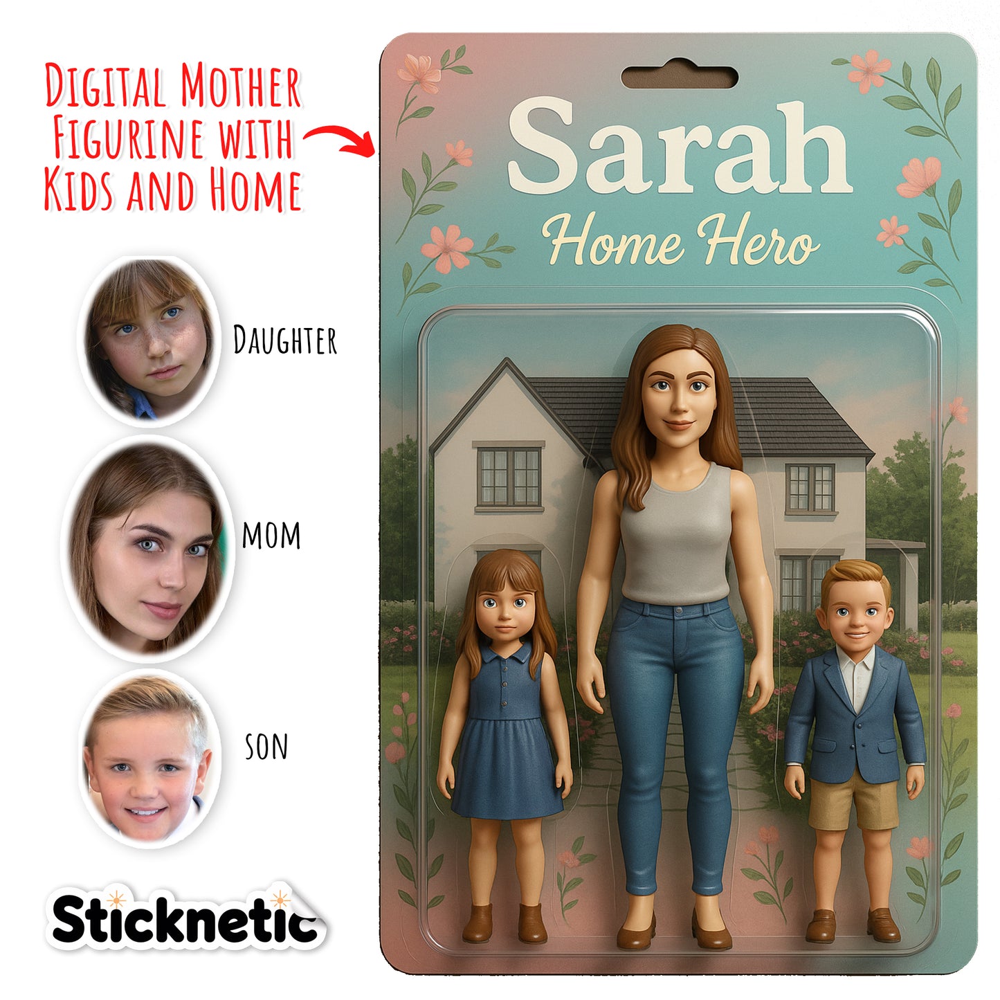 Custom Action Figurine Digital Toy - Mom & Kids with Your Home