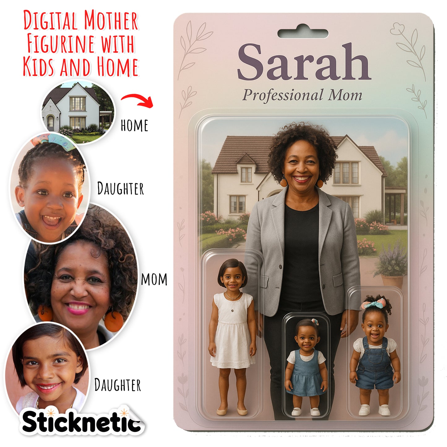 Custom Action Figurine Digital Toy - Mom & Kids with Your Home