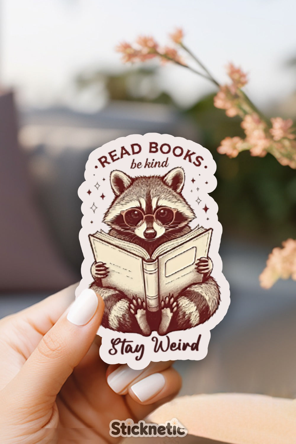 Cute Raccoon Reading Books Stay Weird Sticker product