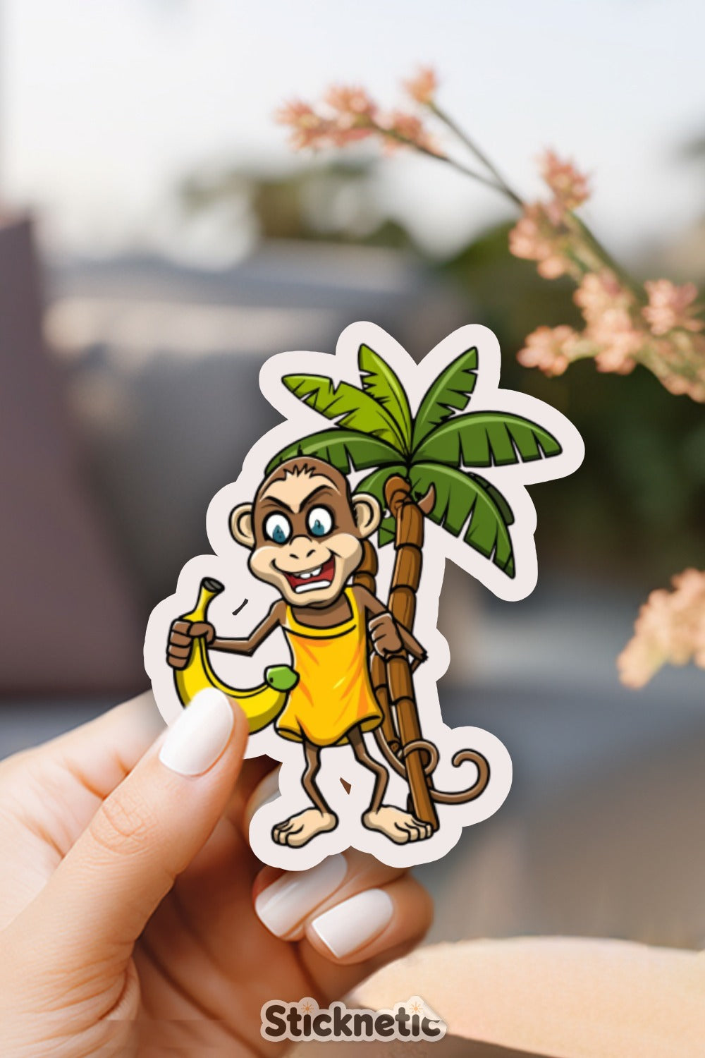 Monkey Holding Banana Tree Sticker product