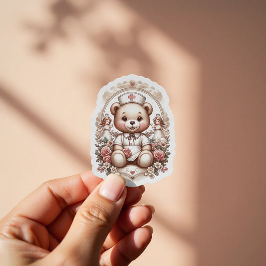 Cute Teddy Bear with Nurse Dress Sticker product